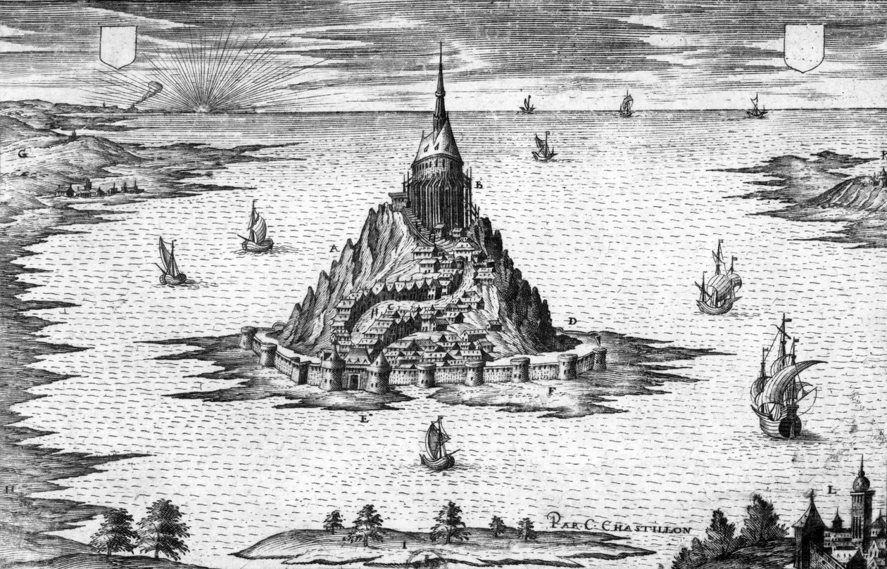 Mont Saint Michel in Normandia (Francia), incisione di Chastillon da Claude Chastillon