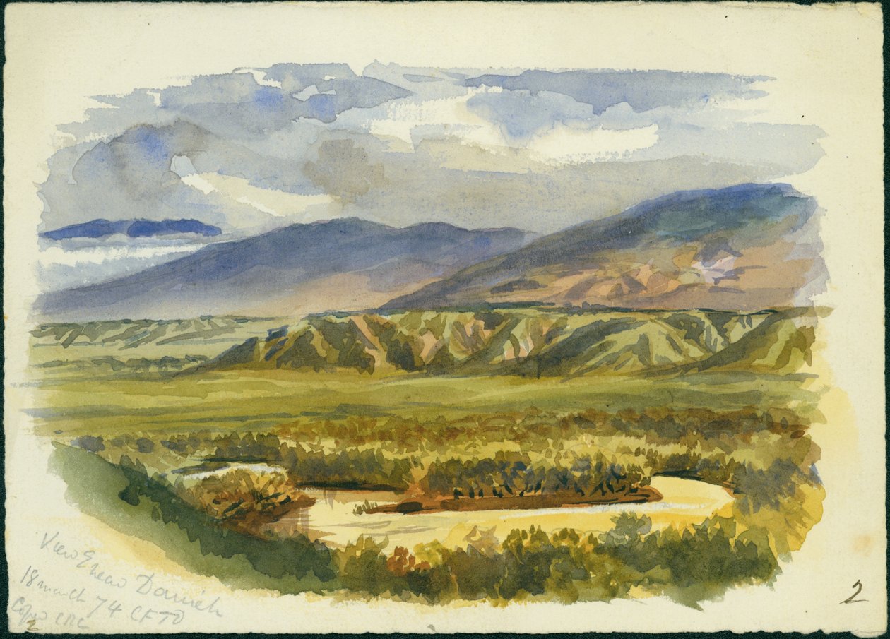 Veduta vicino a Damieh, Valle del Giordano, 1874 da Claude Conder
