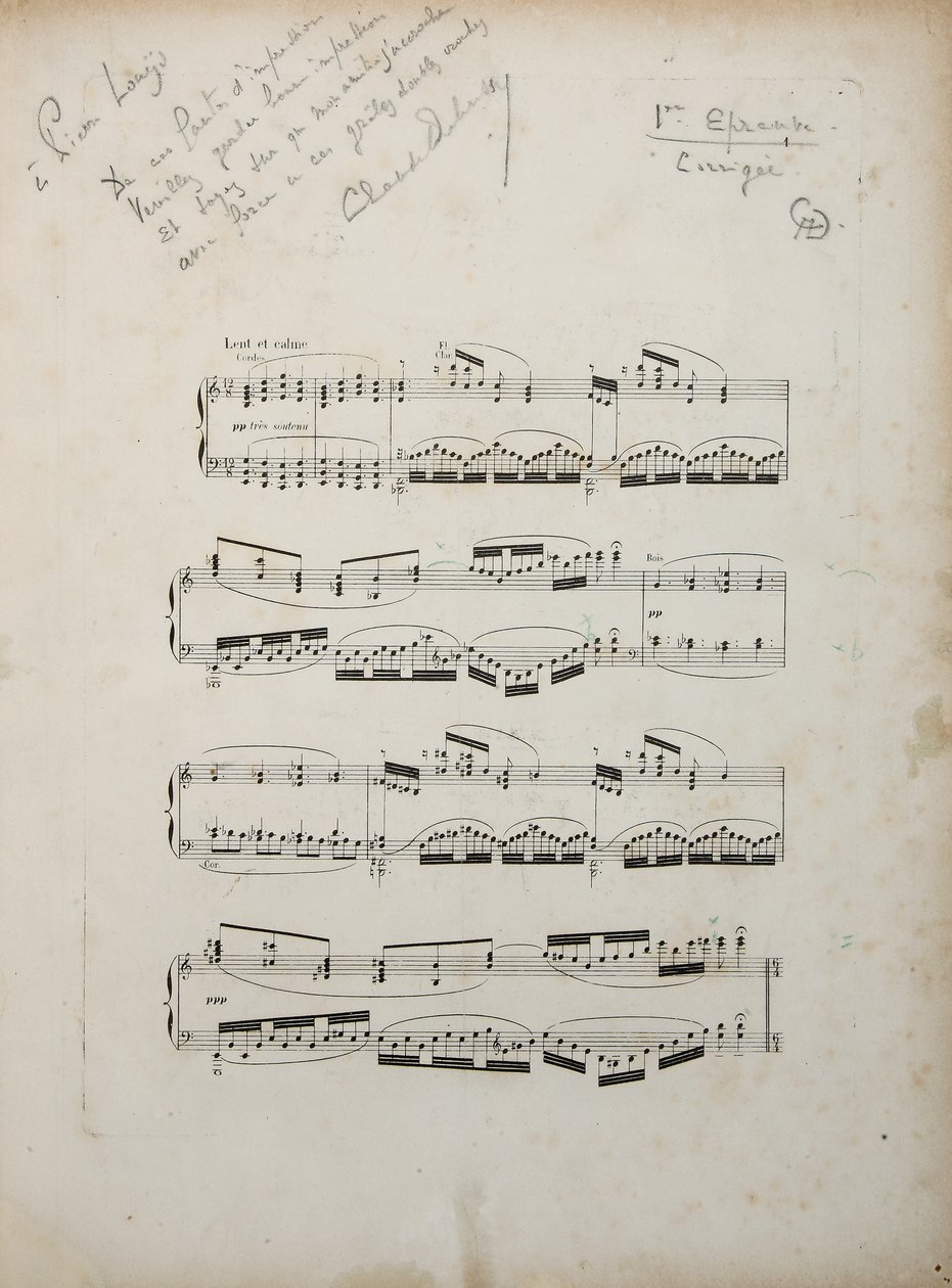 Pagina dalla prima bozza corretta di "La damoiselle elue", c.1887-88 da Claude Debussy
