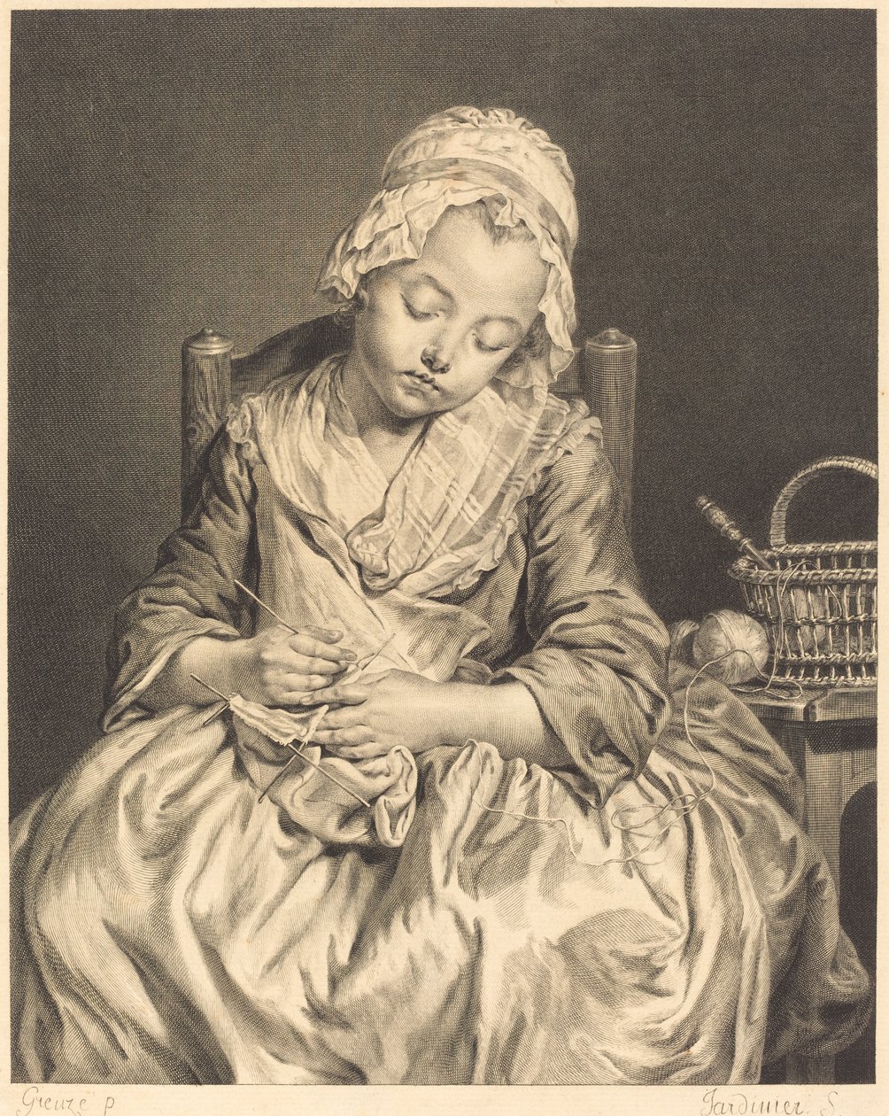 La Magliaia Addormentata da Claude Donat Jardinier after Jean Baptiste Greuze