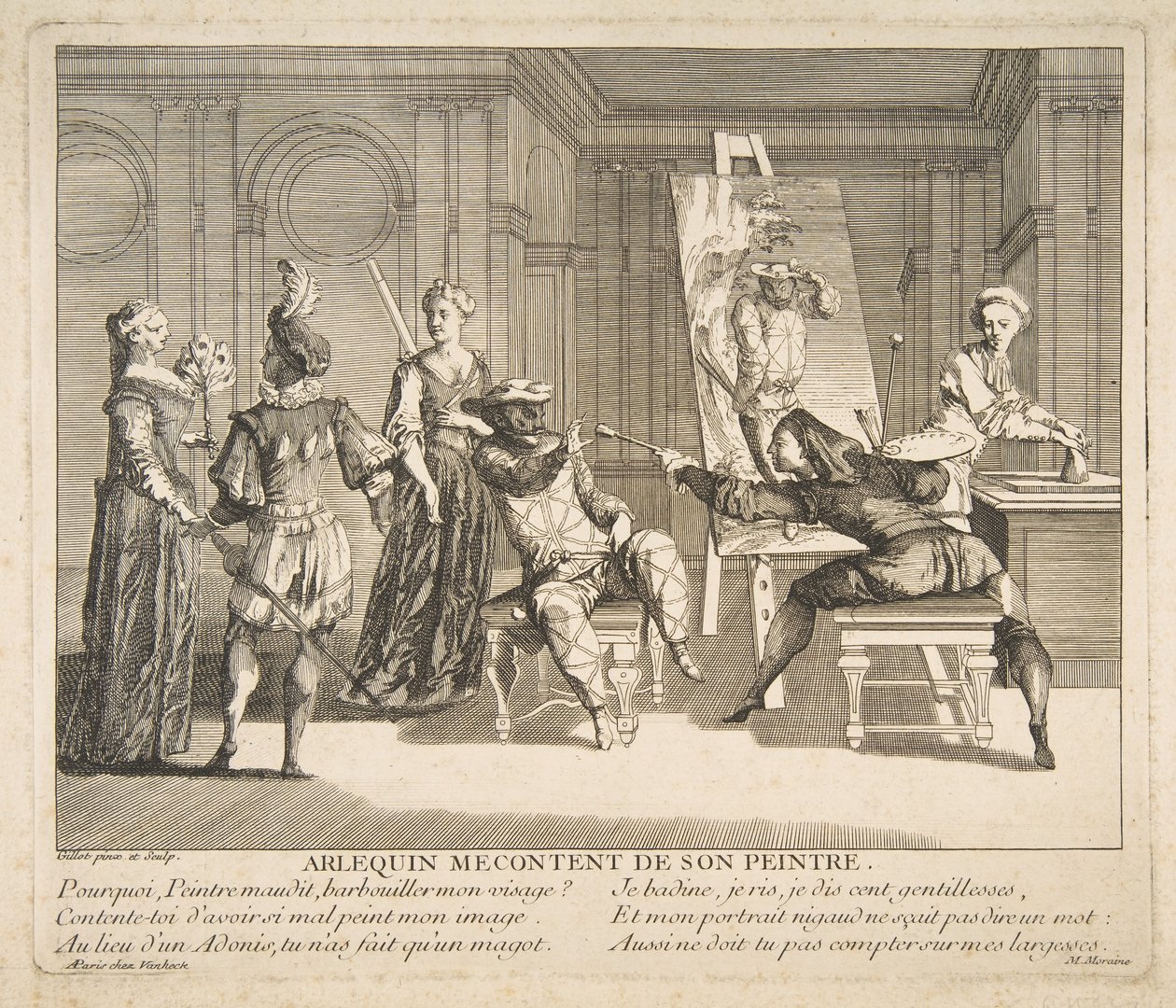 Arlecchino scontento del suo pittore da Claude Gillot, Jacques Gabriel Huquier