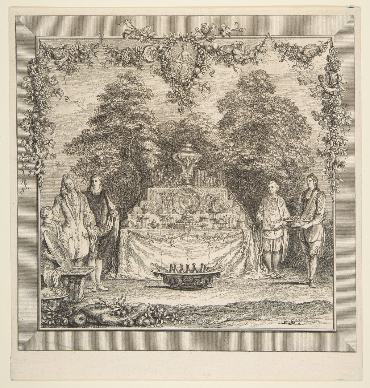 La colazione preparata in un giardino da Claude Gillot, Jacques Gabriel Huquier