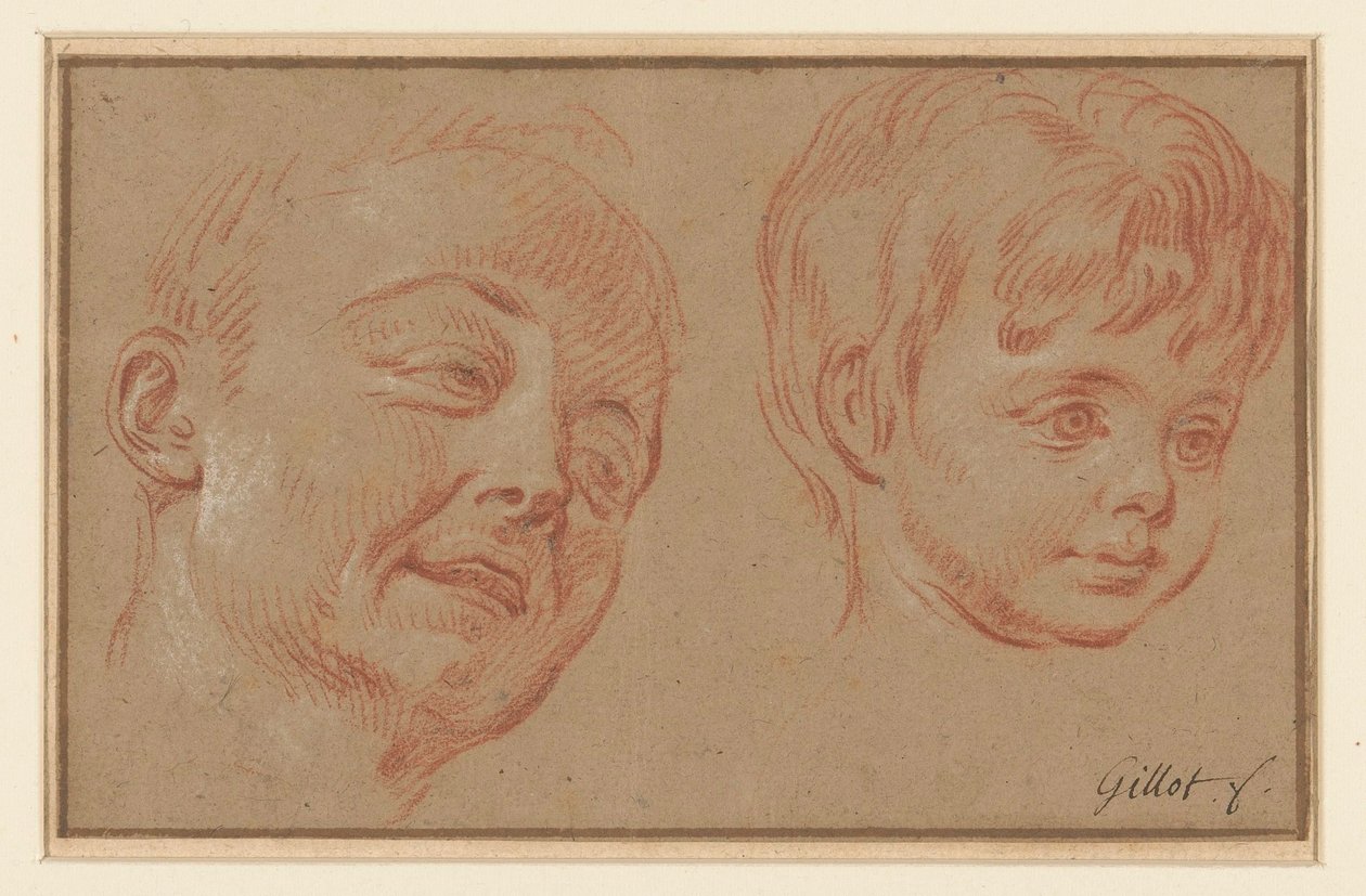 Schizzo di due teste da Claude Gillot (possibly)
