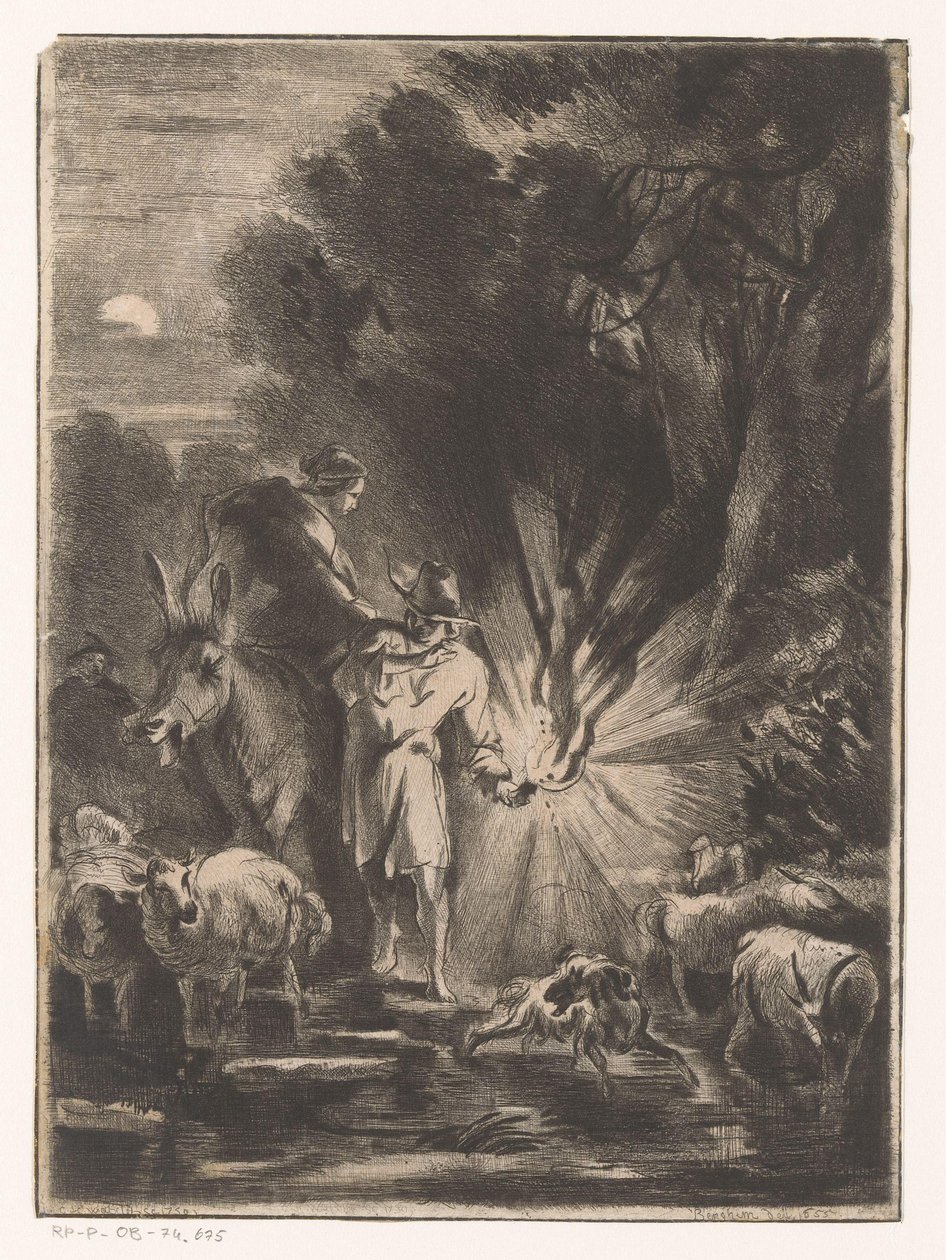 Paesaggio notturno con pastore e pastorella vicino a un ruscello da Claude Henri Watelet