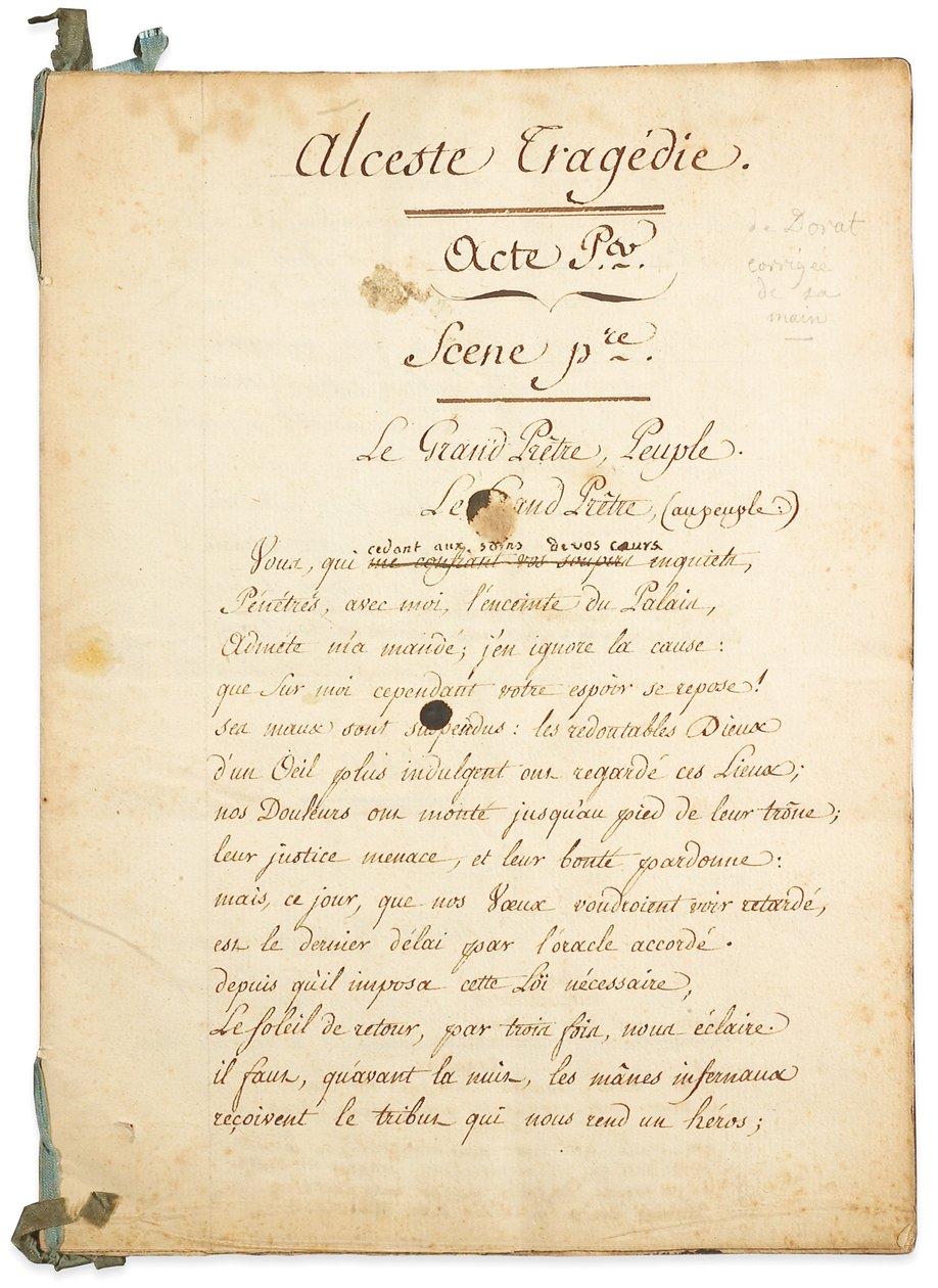 Manoscritto di "Alceste" da Claude Joseph Dorat
