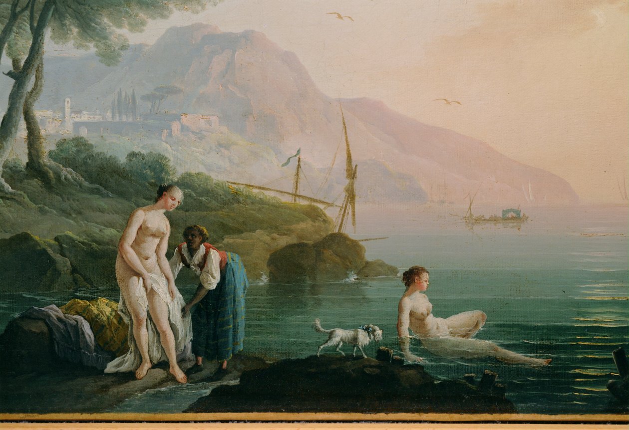 Ragazze che fanno il bagno in riva al mare... (dipinto su tela) da Claude Joseph Vernet
