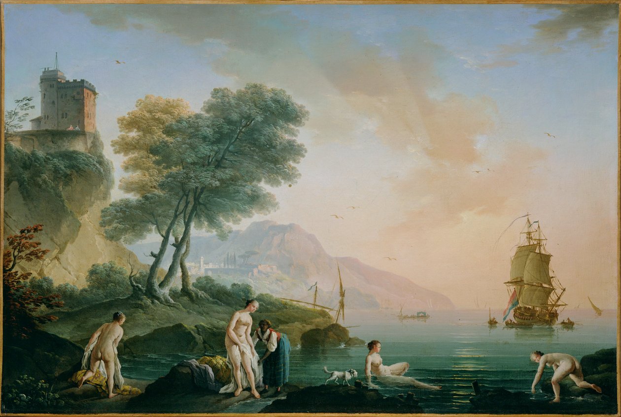 Ragazze che fanno il bagno in riva al mare (dipinto su tela) da Claude Joseph Vernet