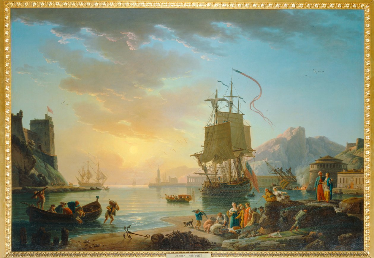 Marine, soleil couchant - Quadro di mare con sole al tramonto ... da Claude Joseph Vernet