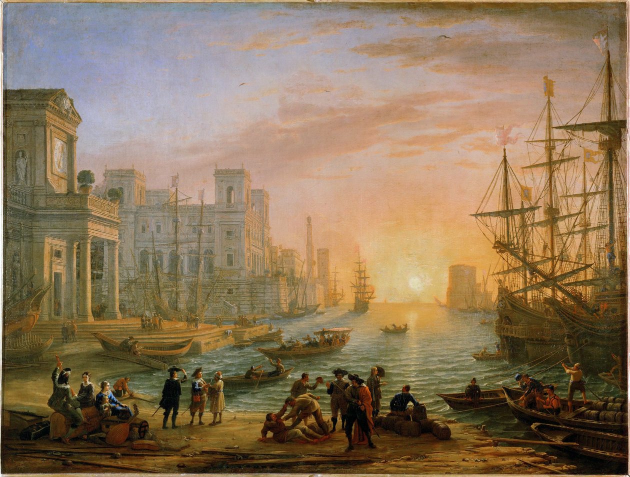 Porto di mare, sole al tramonto ... da Claude Lorrain (1600 82)