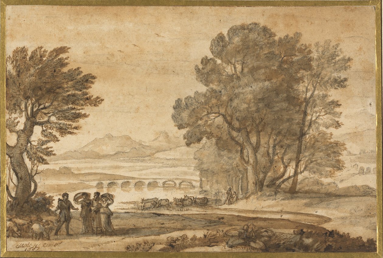 Un paesaggio fluviale boscoso con Giacobbe, Labano e le sue figlie da Claude Lorrain