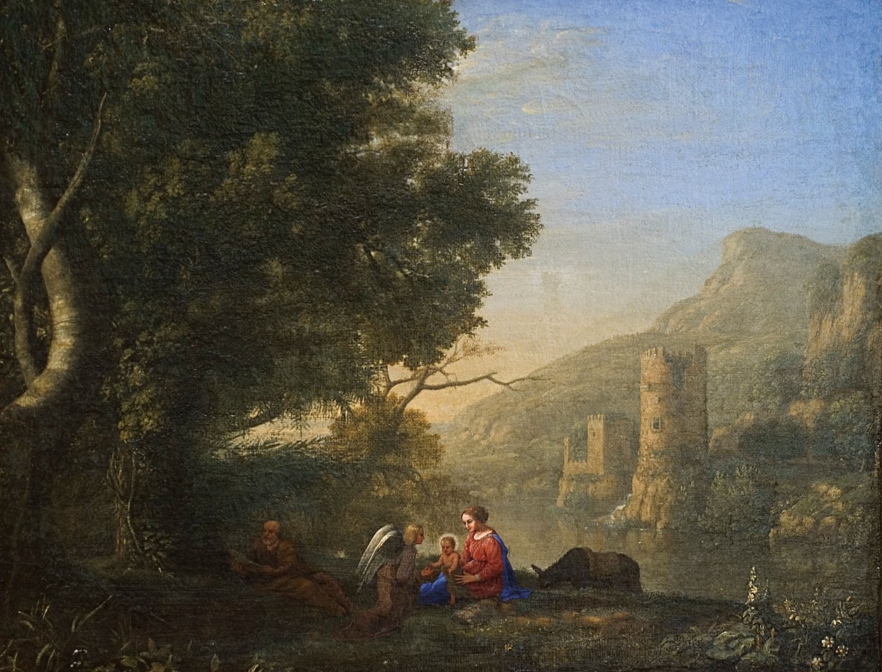Francese: Paysage avec le repos pendant la fuite en Egypte (Paesaggio con riposo durante il volo in Egitto) da Claude Lorrain
