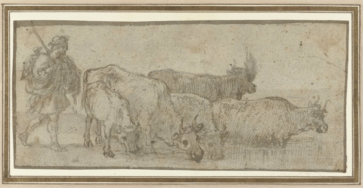 Pastore con la sua mandria di bovini vicino a un ruscello da Claude Lorrain