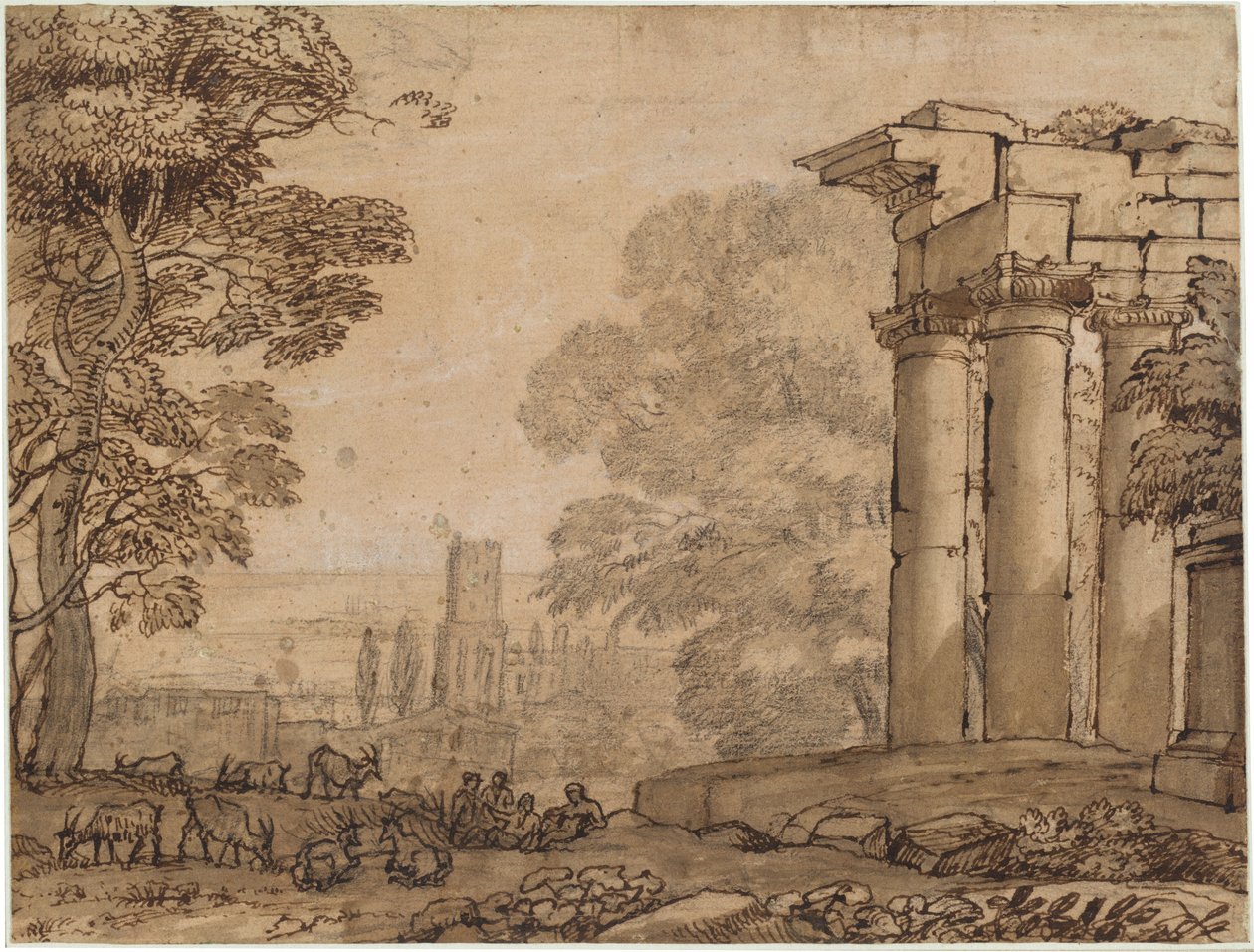 Paesaggio con rovine, figure pastorali e alberi da Claude Lorrain