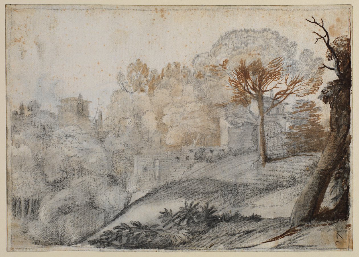 Paesaggio con alberi e edifici da Claude Lorrain