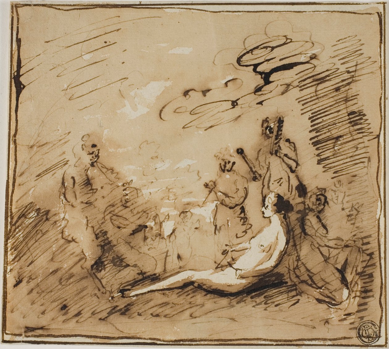 Ninfe e satiri che suonano strumenti musicali da Claude Lorrain