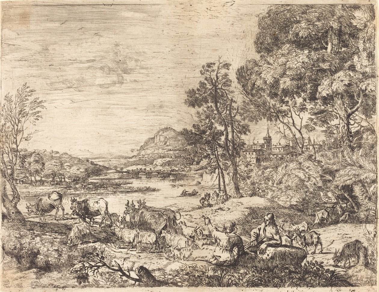 Pastore e Pastorella che Conversano in un Paesaggio da Claude Lorrain
