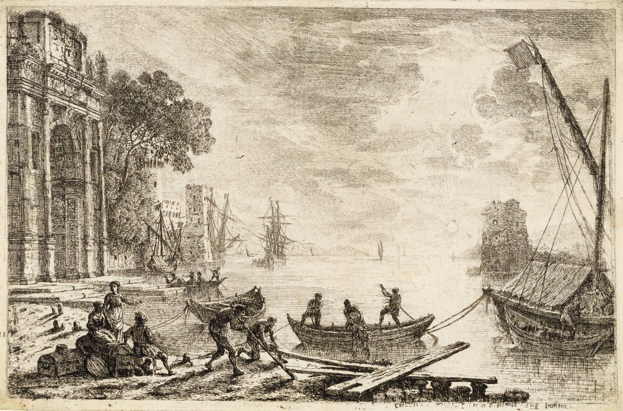 Scena del porto con sole nascente, 1634 da Claude Lorrain