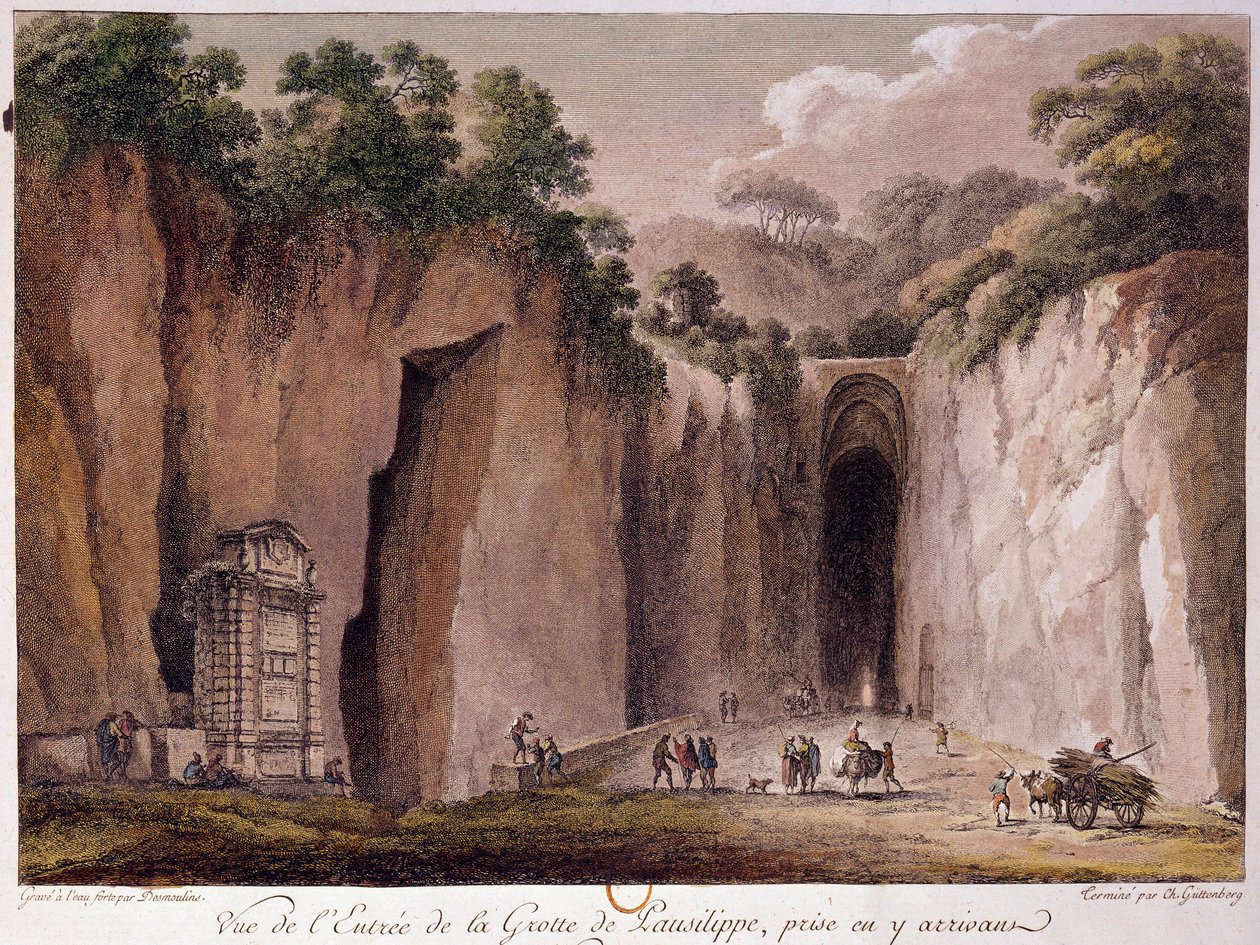 Vista della grotta di Pausilippe (Posillipo) (o "Grotta Vecchia"), vicino a Napoli. Disegno di Chatelet da Claude Louis Chatelet