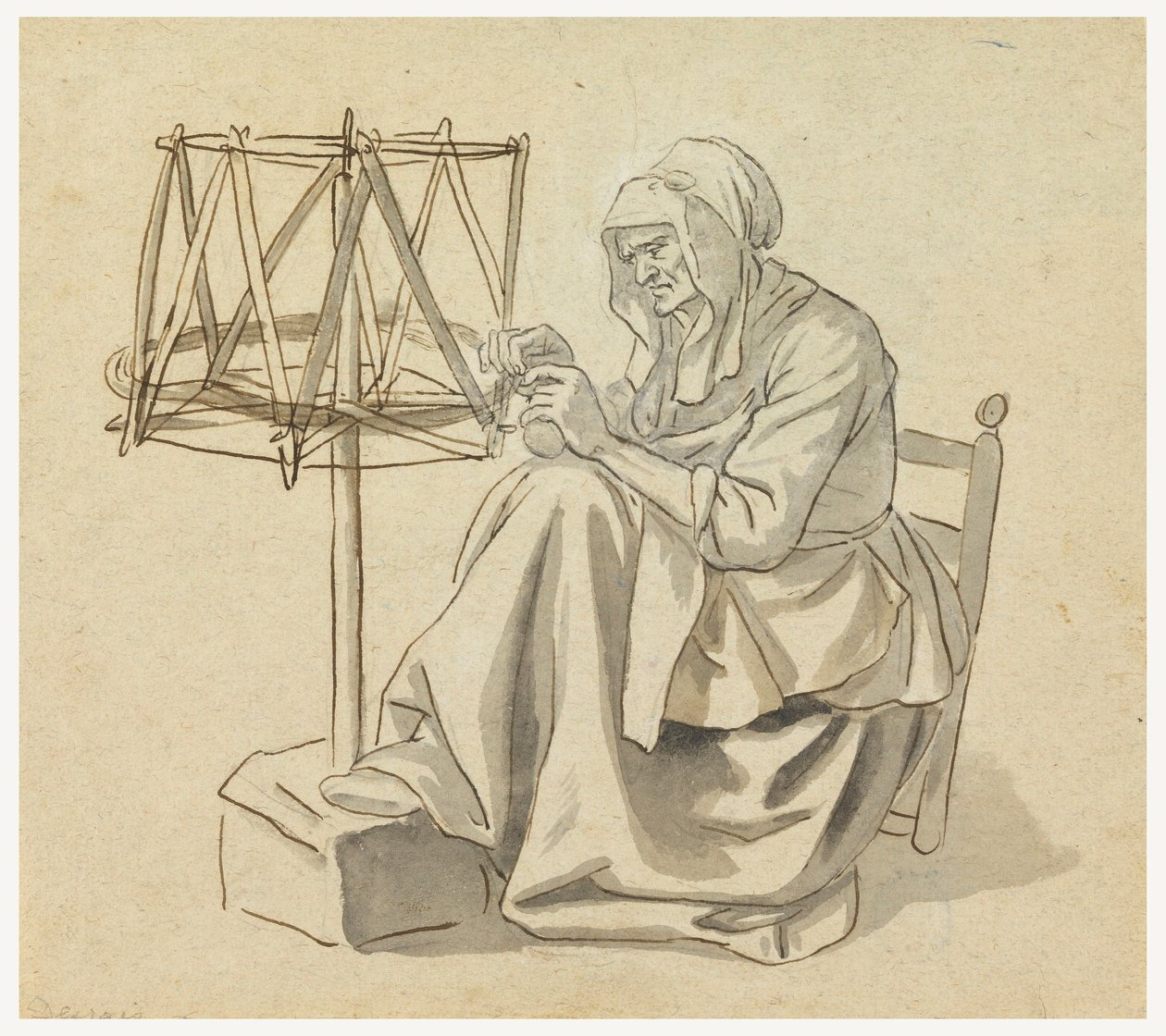 Disegno, Una vecchia che fila, 1810-30 da Claude Louis Desrais