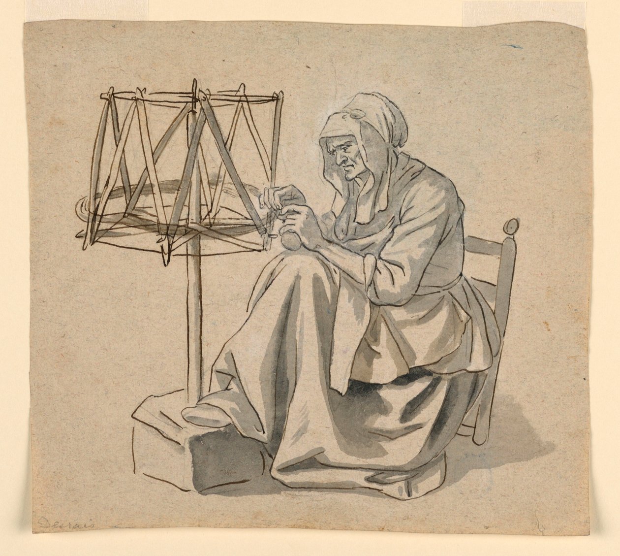 Disegno, Una vecchia che fila, 1810-30 da Claude Louis Desrais
