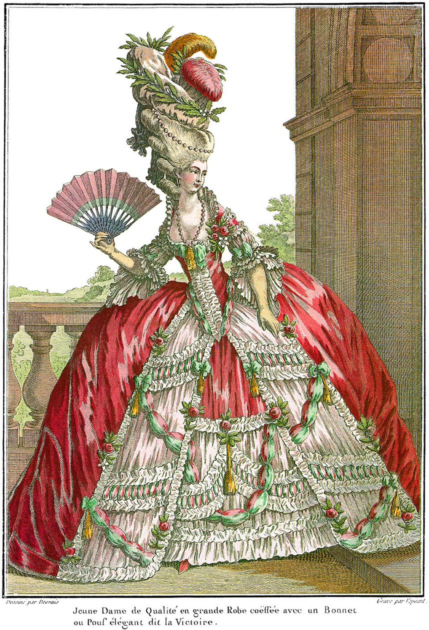 Abito da corte francese con ampi panier, 1778 da Claude Louis Desrais