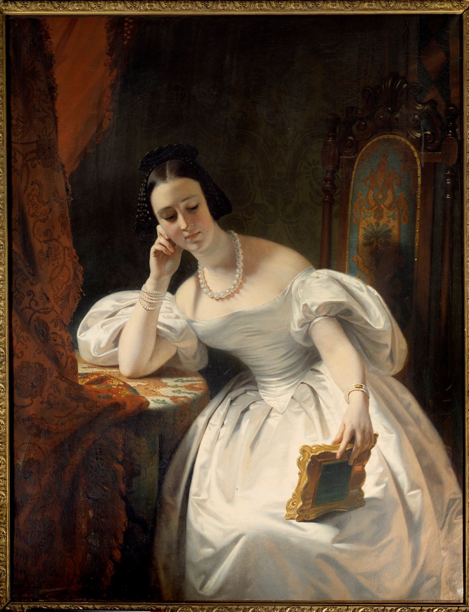 Giovane ragazza allo specchio da Claude Marie Dubufe