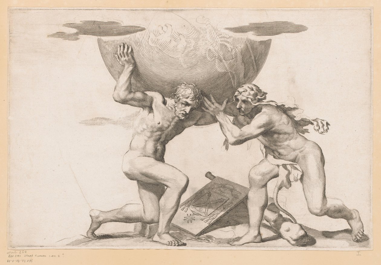 Atlante dà il globo celeste a Ercole da Claude Mellan (possibly)