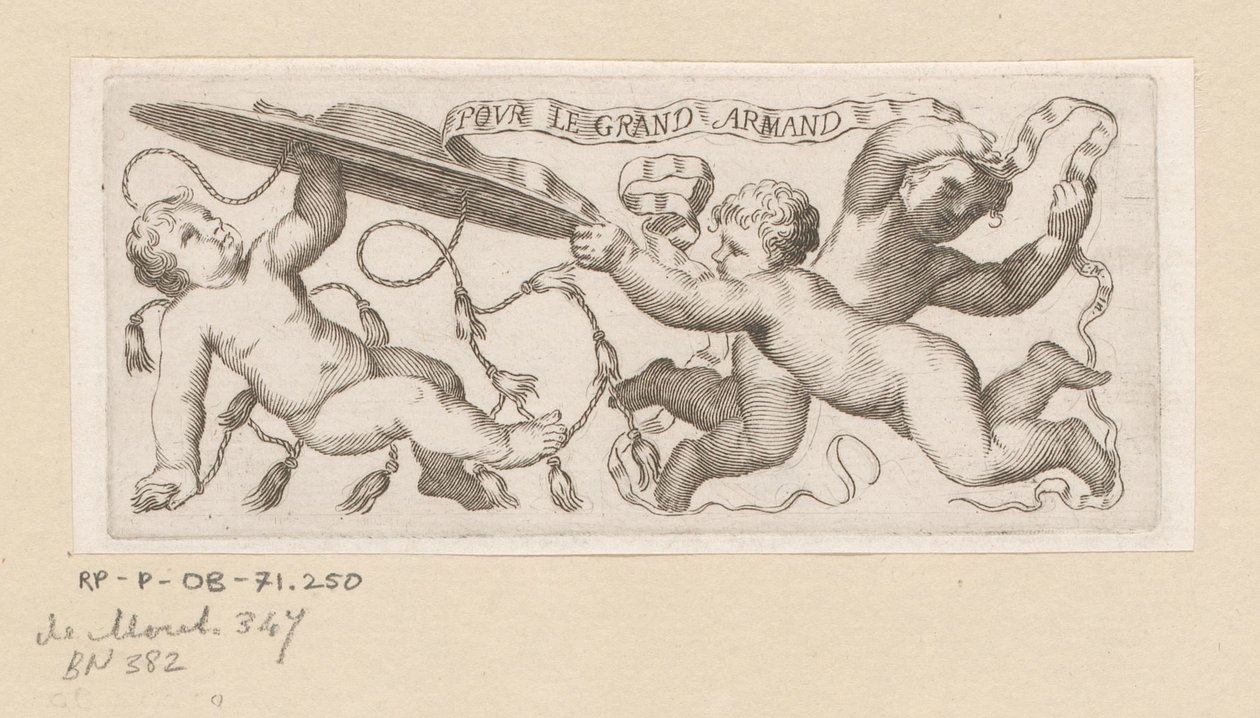 Tre putti con cappello cardinalizio e fascia da Claude Mellan