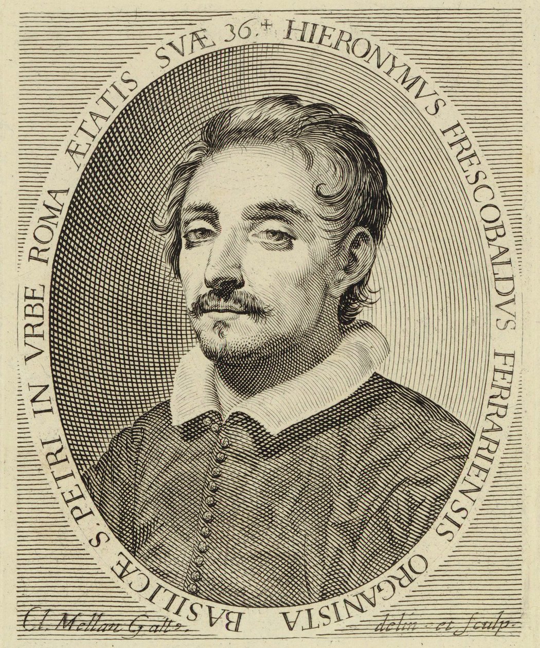 Girolamo Frescobaldi (1583-1643), incisione di Claude Mellan (1619). da Claude Mellan
