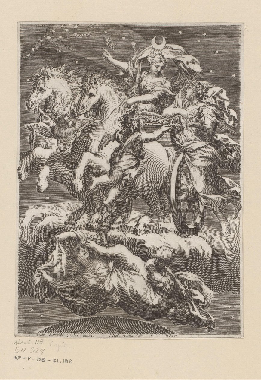 Personificazione della Luna sul suo carro da Claude Mellan