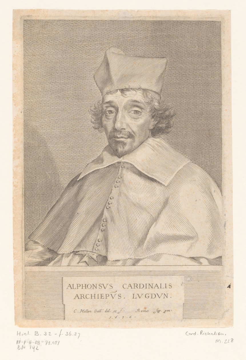 Ritratto di Alphonse Louis du Plessis de Richelieu, arcivescovo di Lione da Claude Mellan