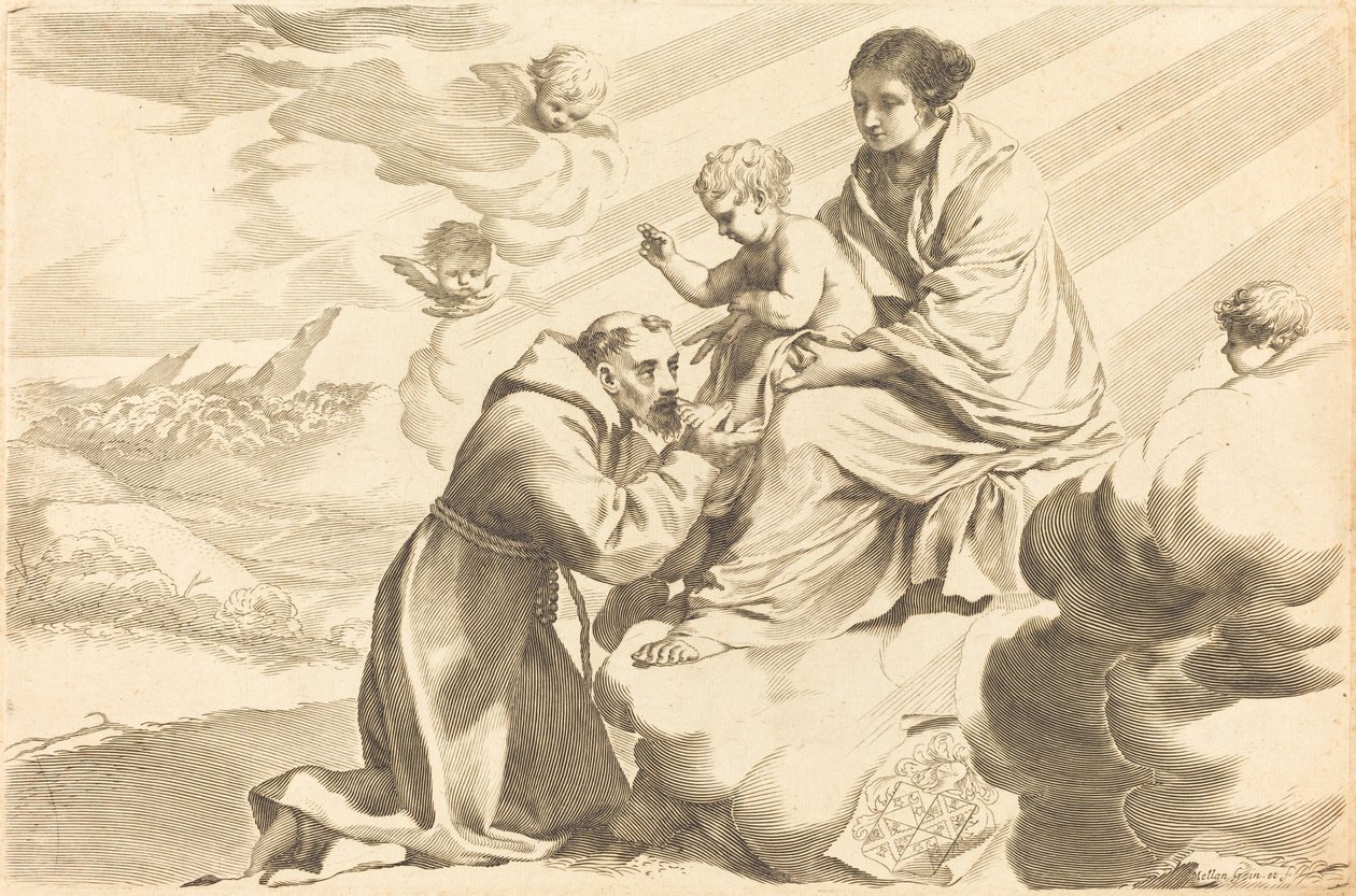 San Francesco Adorante il Bambino Gesù da Claude Mellan