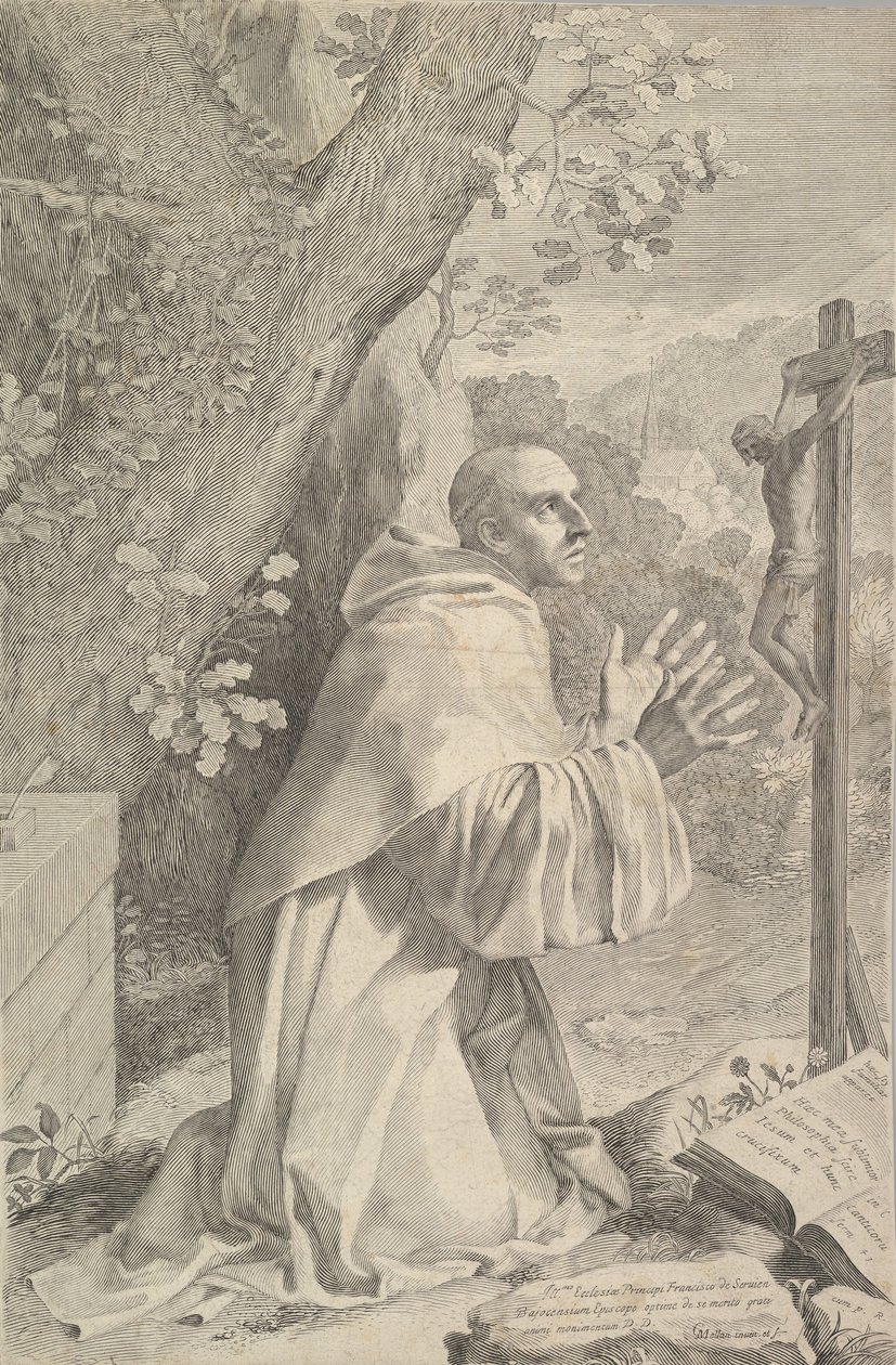 San Bernardo inginocchiato davanti a un crocifisso, ca. 1655 da Claude Mellan
