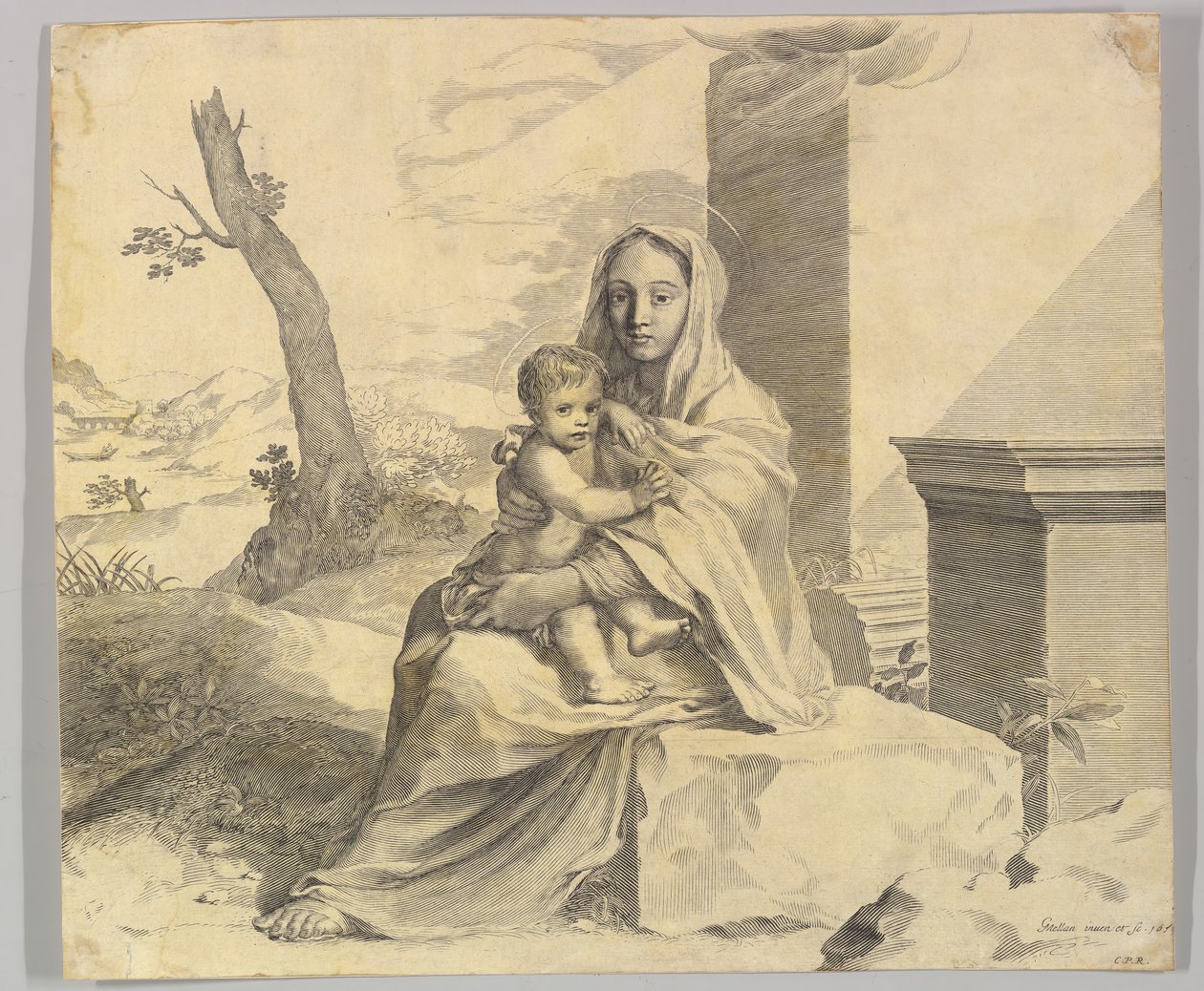 Vergine e Bambino seduti su una roccia, 1659 da Claude Mellan