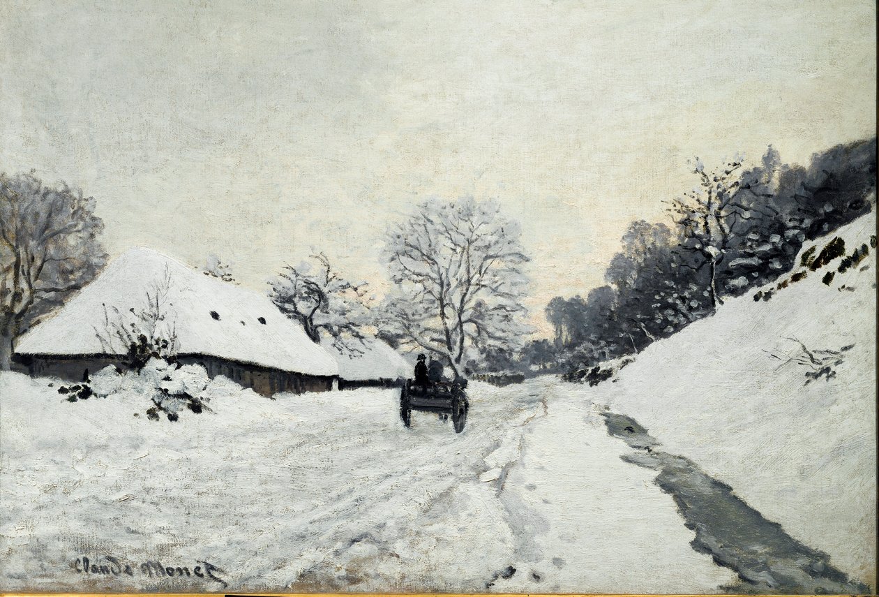 Carro, strada sotto la neve a Honfleur da Claude Monet