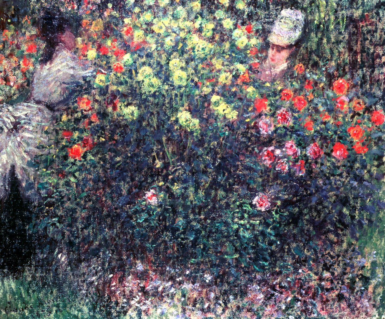 Ragazze in una massa solida di dalie, 1875 da Claude Monet