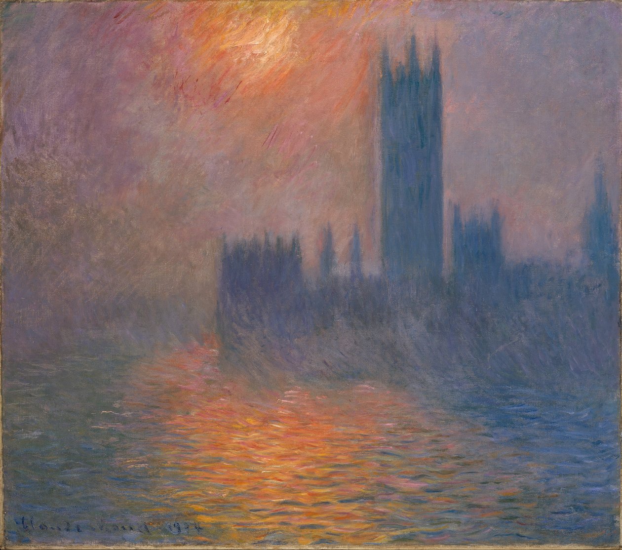 Case del Parlamento, tramonto da Claude Monet