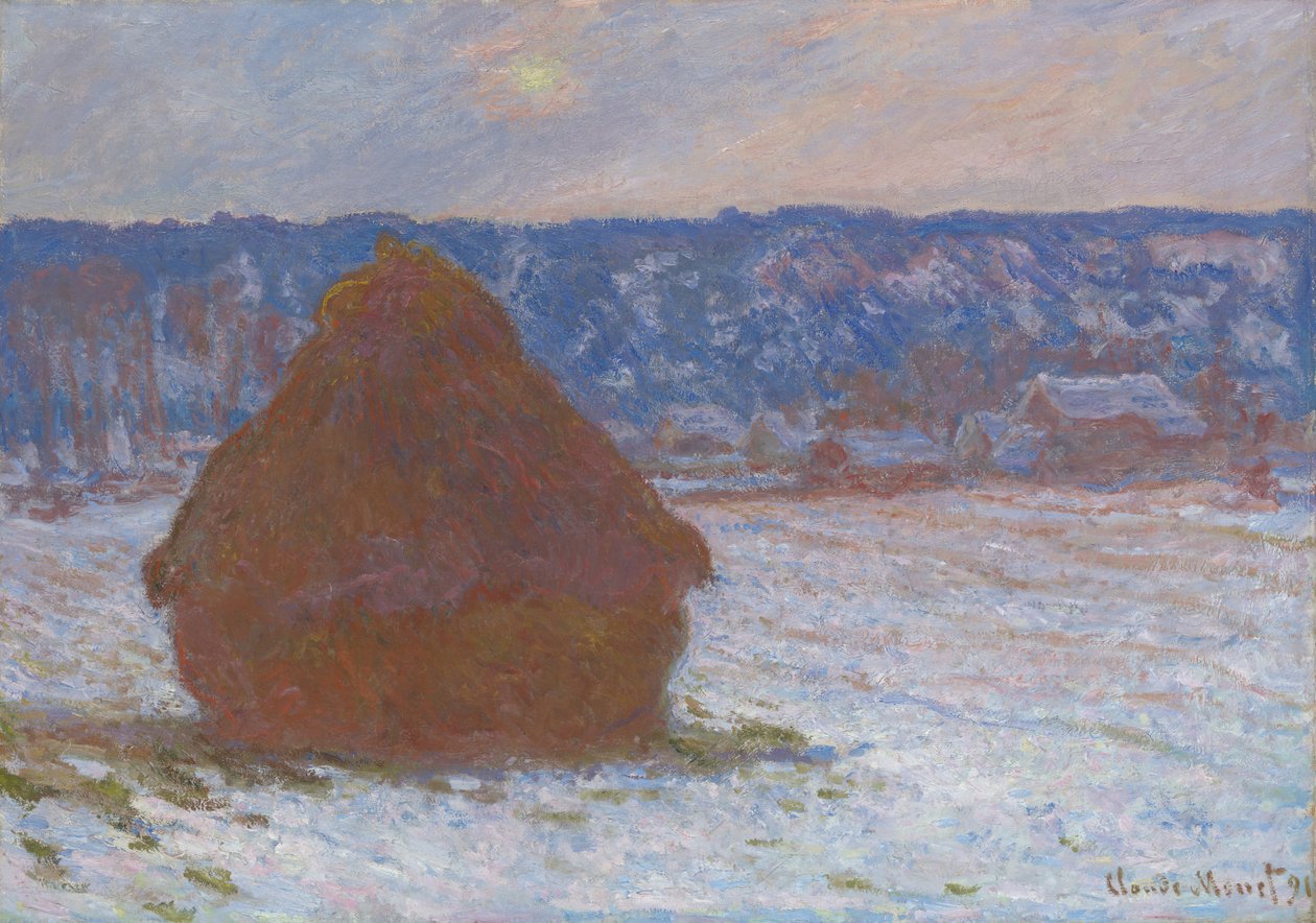 Mucchio di Grano Effetto Neve, Giorno Nuvoloso, 1890-91 da Claude Monet