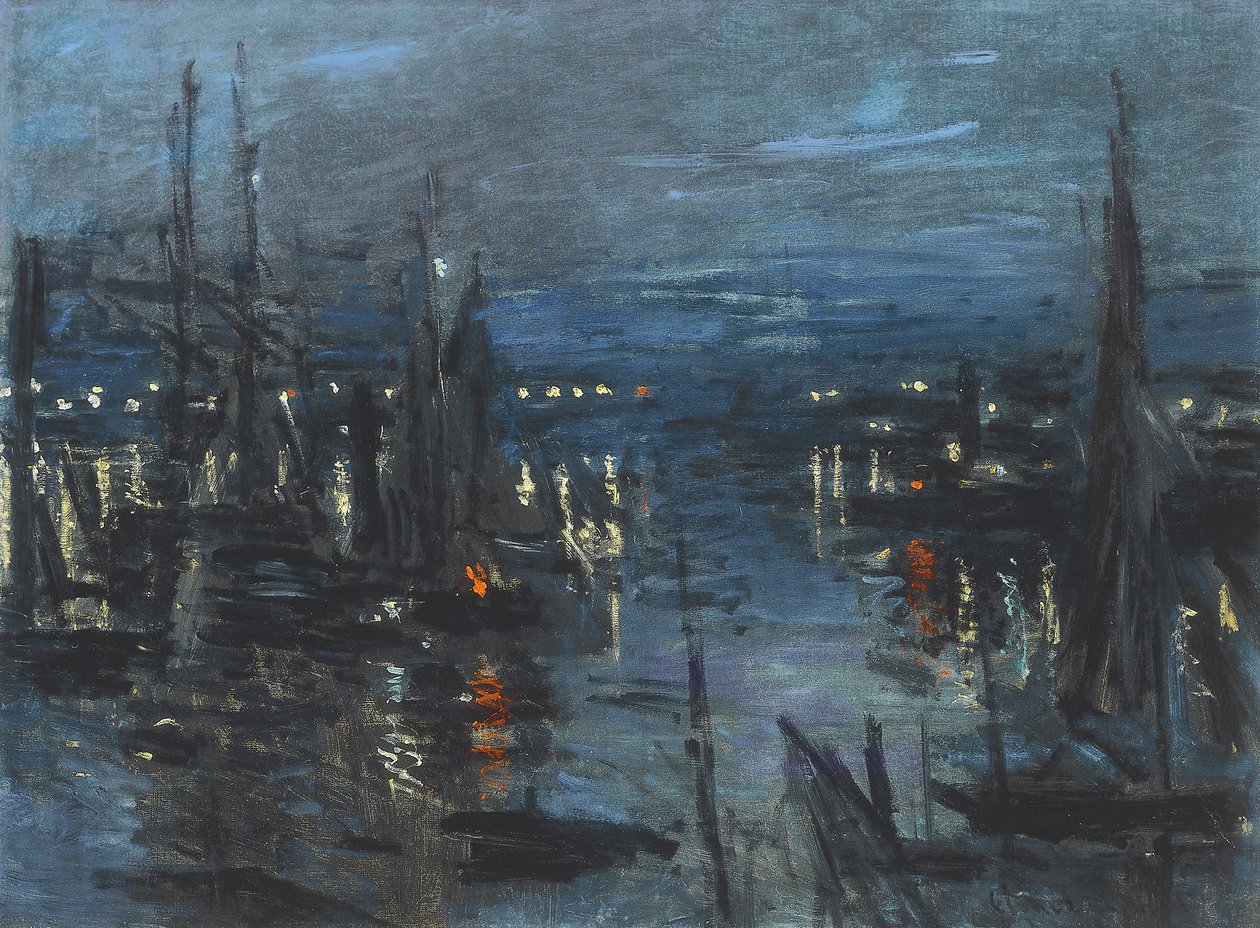 Il Porto di Le Havre, Effetto Notturno; Le Port de Havre, effet du Nuit, 1873 da Claude Monet