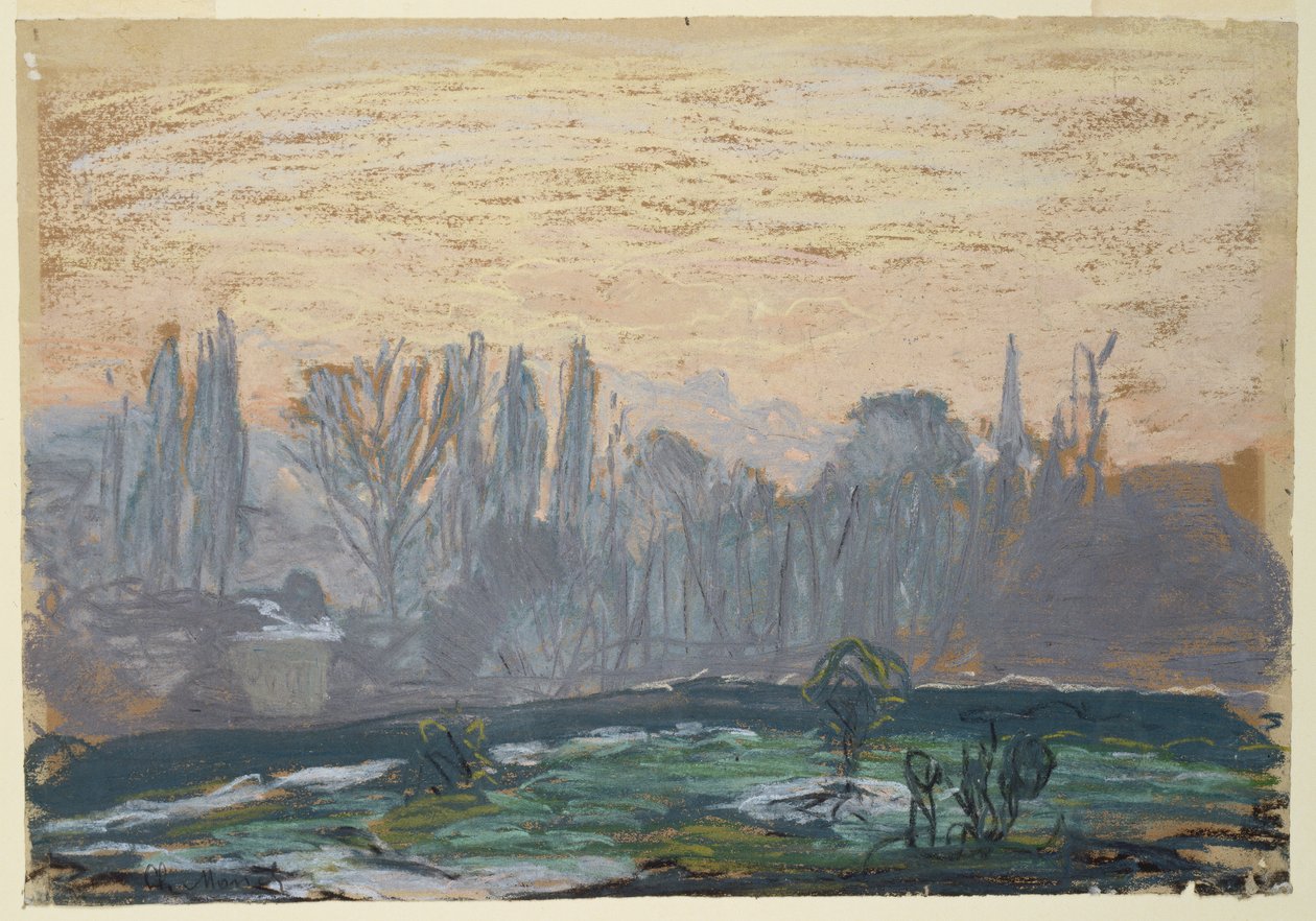 Paesaggio invernale con cielo al tramonto da Claude Monet
