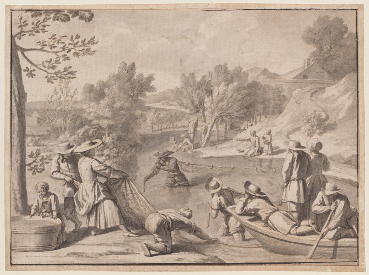 Agosto: Pesca, 1700 circa (inchiostro) da Claude Simpol