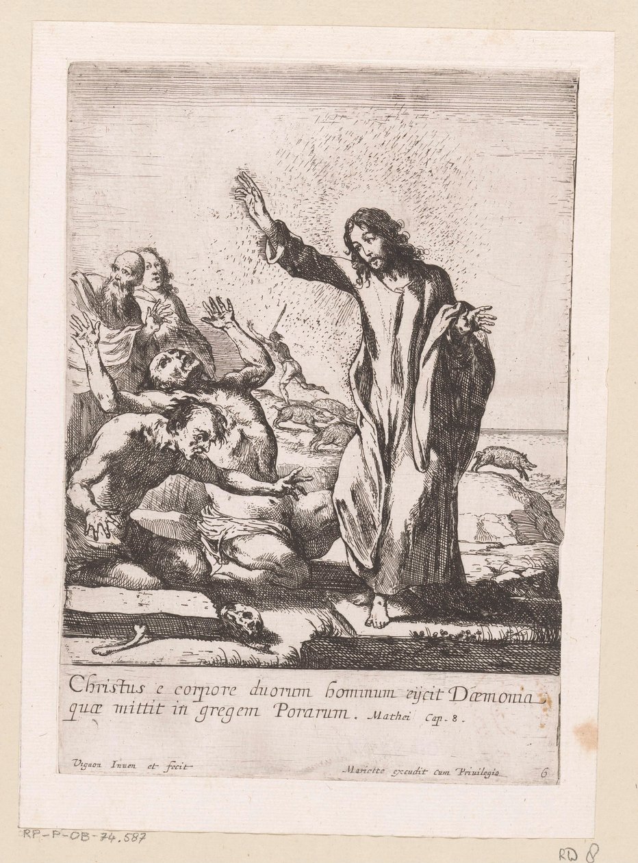 Cristo libera due indemoniati Miracula Domini Nostri Jesu Christi Wonderen van Christus da Claude Vignon
