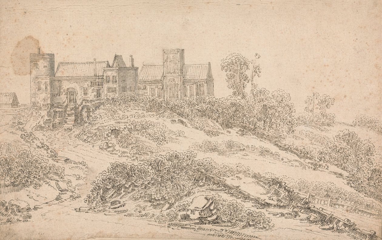 Una casa padronale Tudor e chiesa da Claude de Jongh