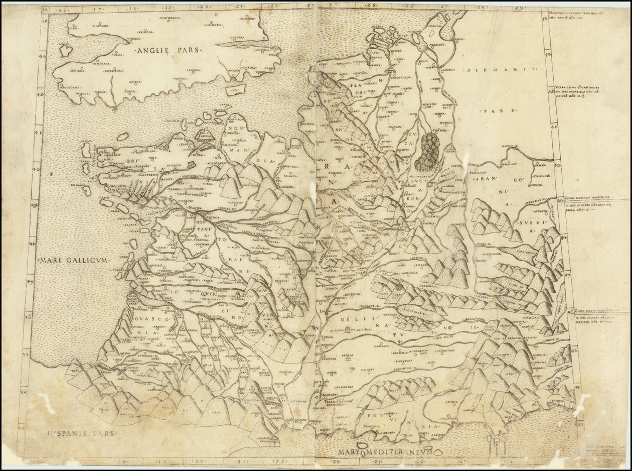 1507 Mappa tolemaica della Francia da Claudius Ptolemy