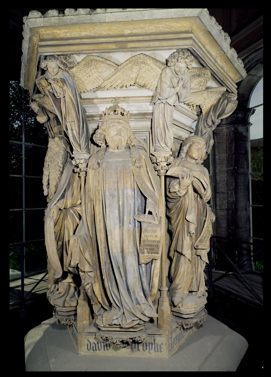 Re Davide affiancato da Mosè e Geremia, (dettaglio del Pozzo di Mosè) da Claus and Malouel, Jean Sluter