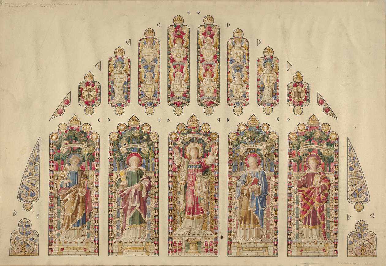 Progetto per una finestra a vetri colorati multipli, Chiesa della Divina Paternità, New York, ca. 1898 da Clayton and Bell