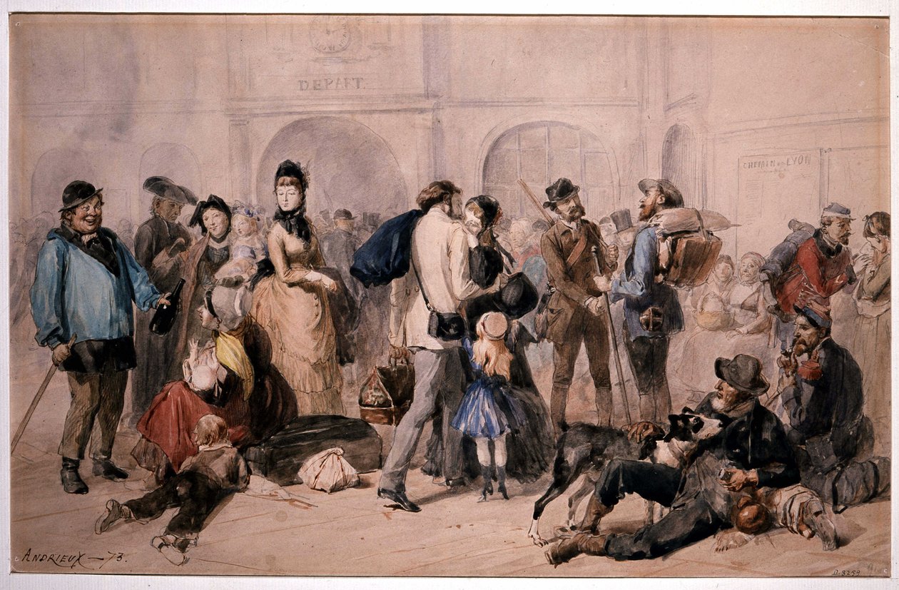 Folla nella hall della Gare de Lyon di Andrieux da Clément Auguste Andrieux