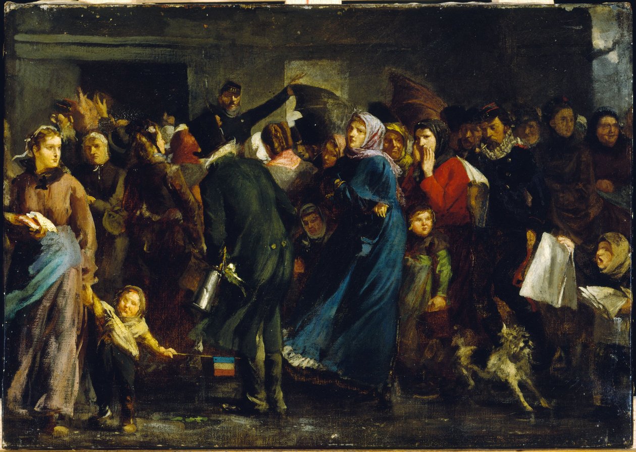 La coda in macelleria nel 1871, ca. 1871 (olio su tela) da Clément Auguste Andrieux