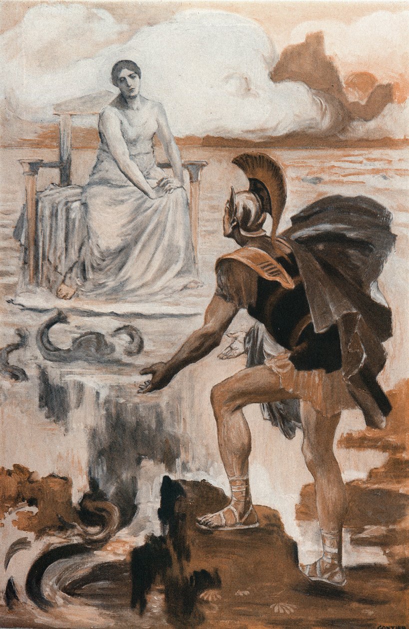 Achille invoca sua madre Teti. Illustrazione di Clement Gontier (1876-1918) per 