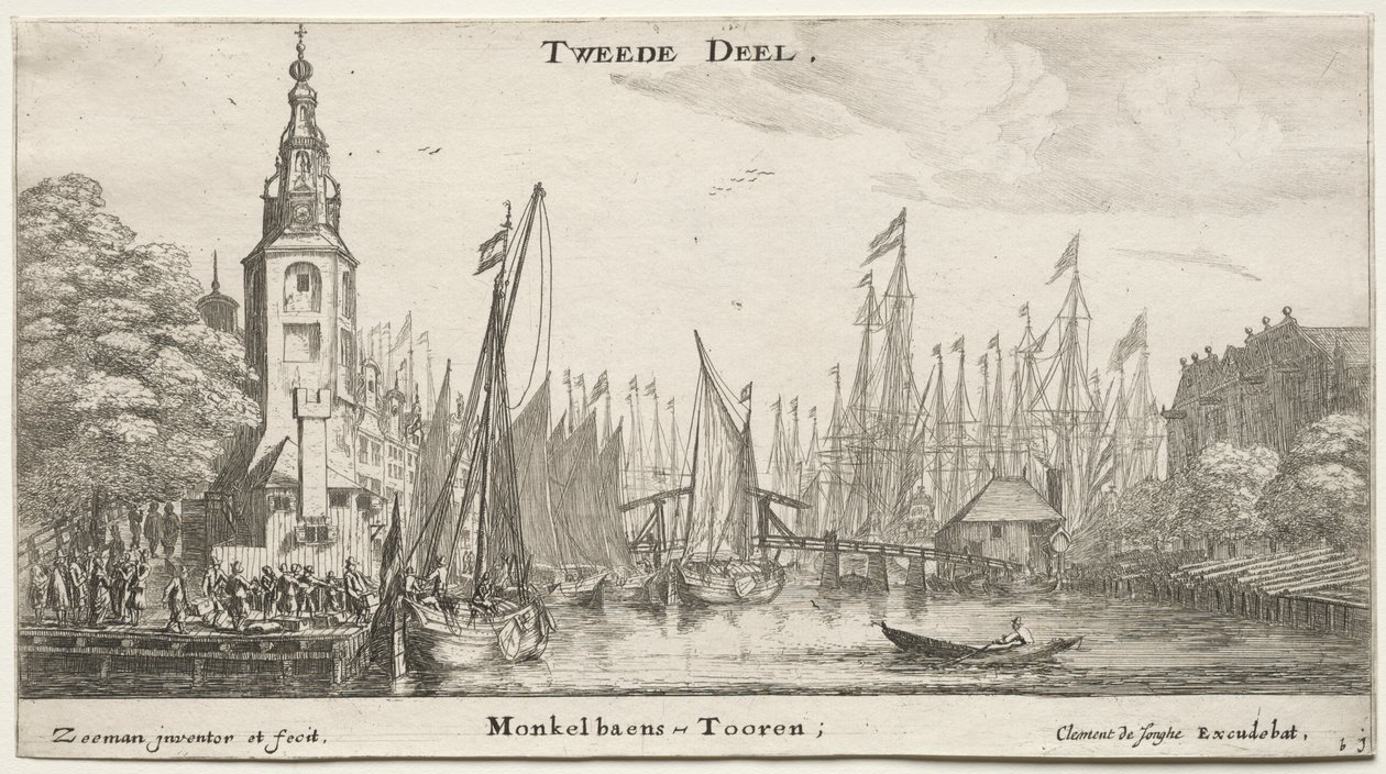 Varie Navi e Vedute di Amsterdam, Parte II: Canale vicino ad Amsterdam e Torre di Monkel da Clement de Jonghe